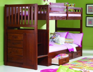 Merlot Twin over Twin bunk bed with stairs