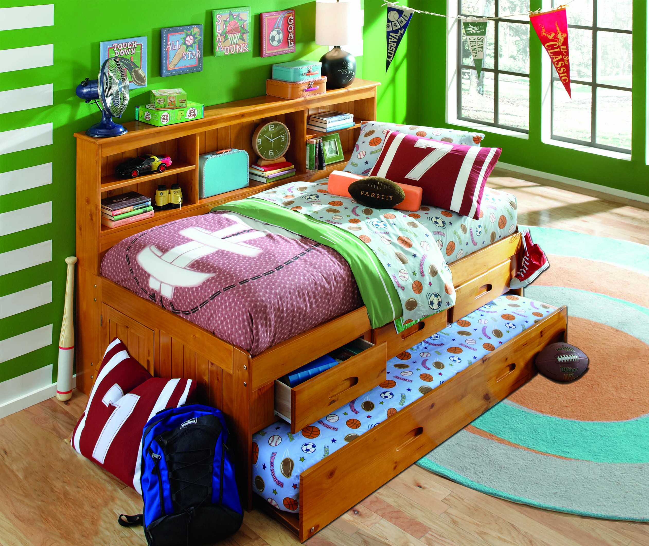 Furniture Honey Twin Captain, Twin Captain Bed With Trundle And 3 Drawers Storage