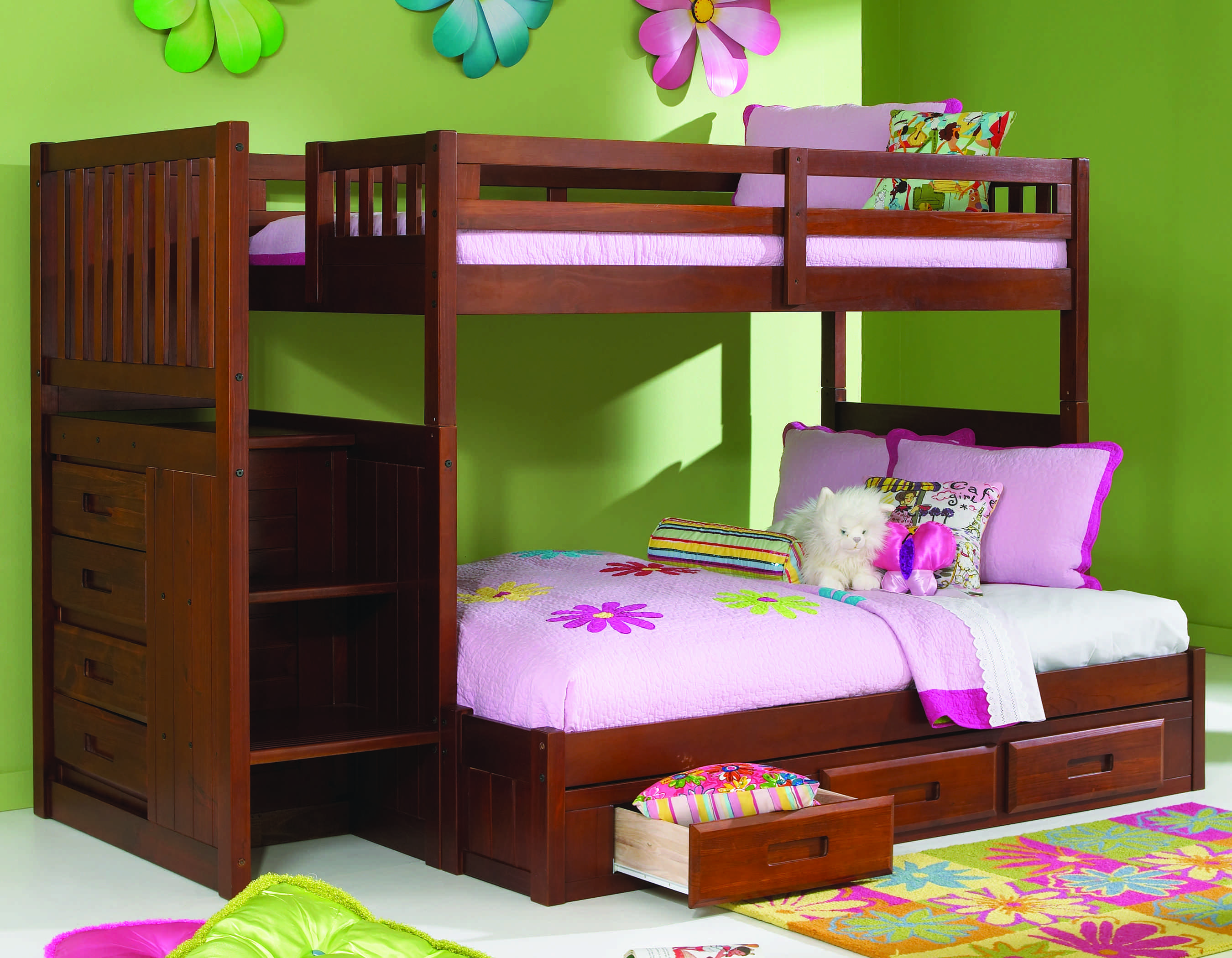 Merlot Staircase Bunk Bed, Full Bunk Beds For Girls