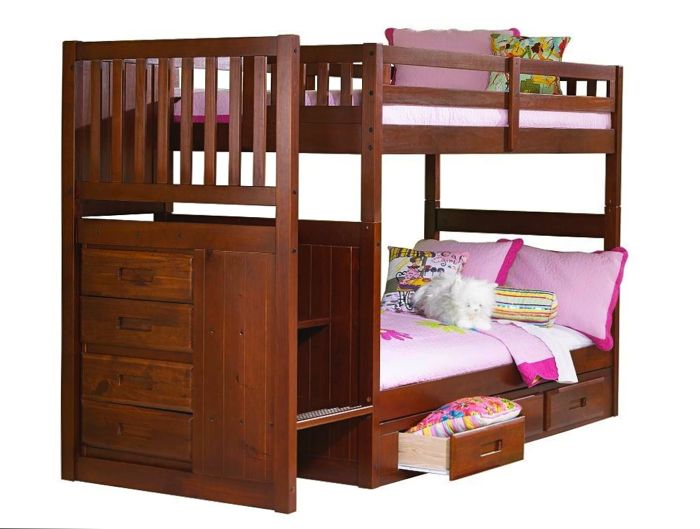 Discovery World Furniture Twin Over, Discovery World Furniture Honey Twin Over Full Staircase Bunk Bed