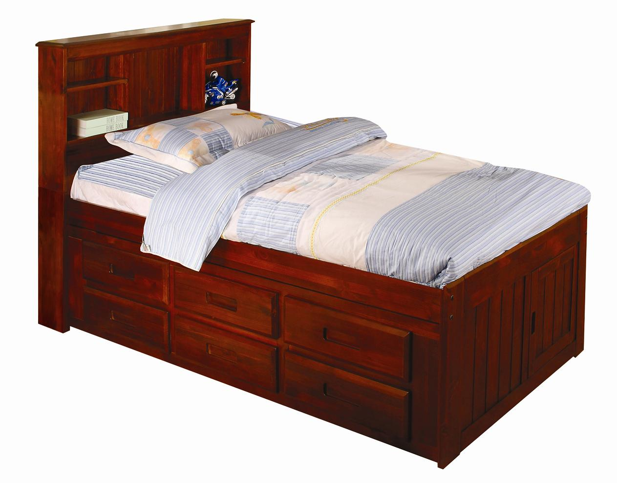 Furniture Merlot Twin Captain Bed, Discovery World Furniture Charcoal Full Bookcase Bed With 12 Drawers