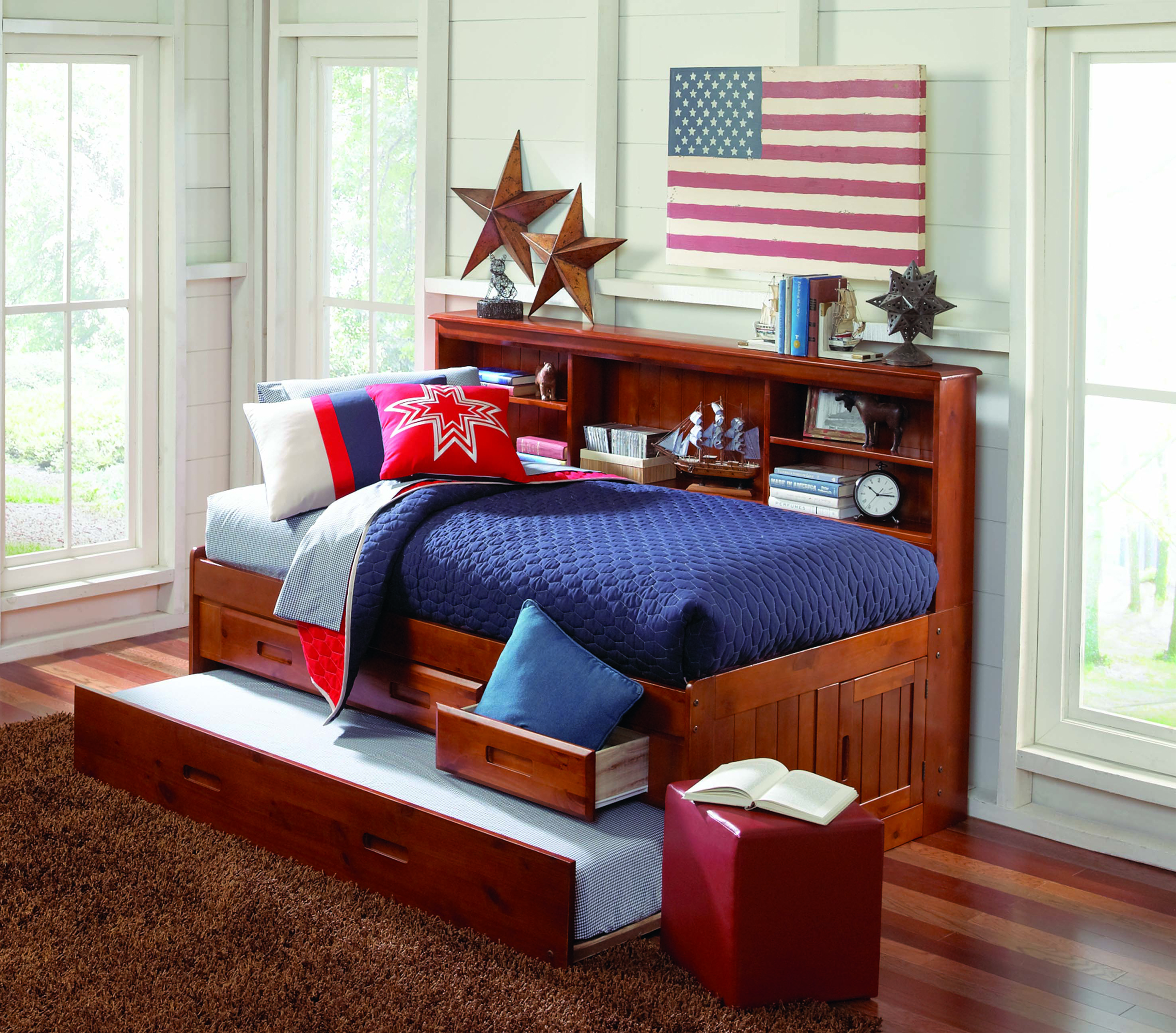Discovery World Furniture Merlot Twin, Twin Captains Bed With Trundle And Storage Drawers