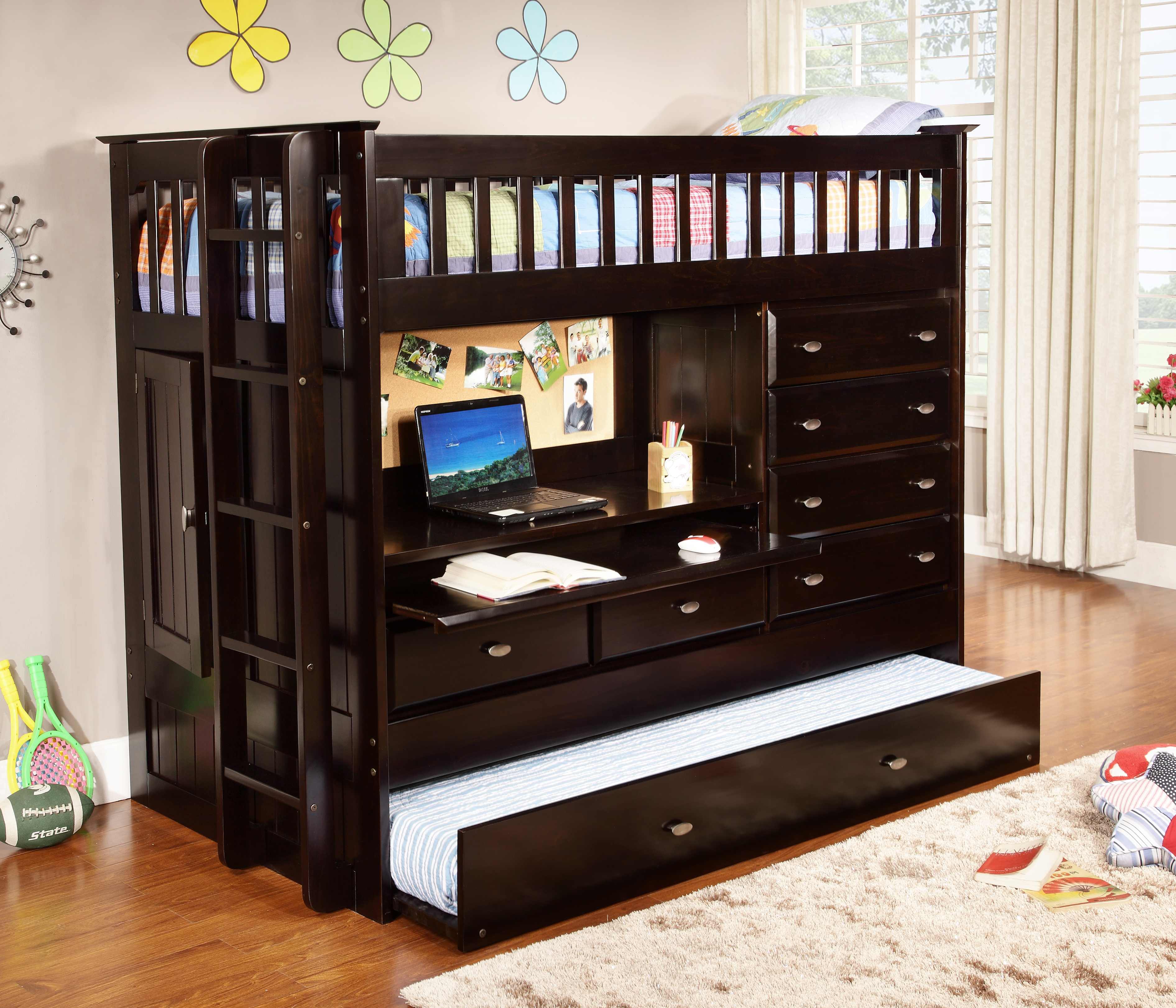 Discovery World Furniture Twin All In One Espresso Loft Bed Kfs
