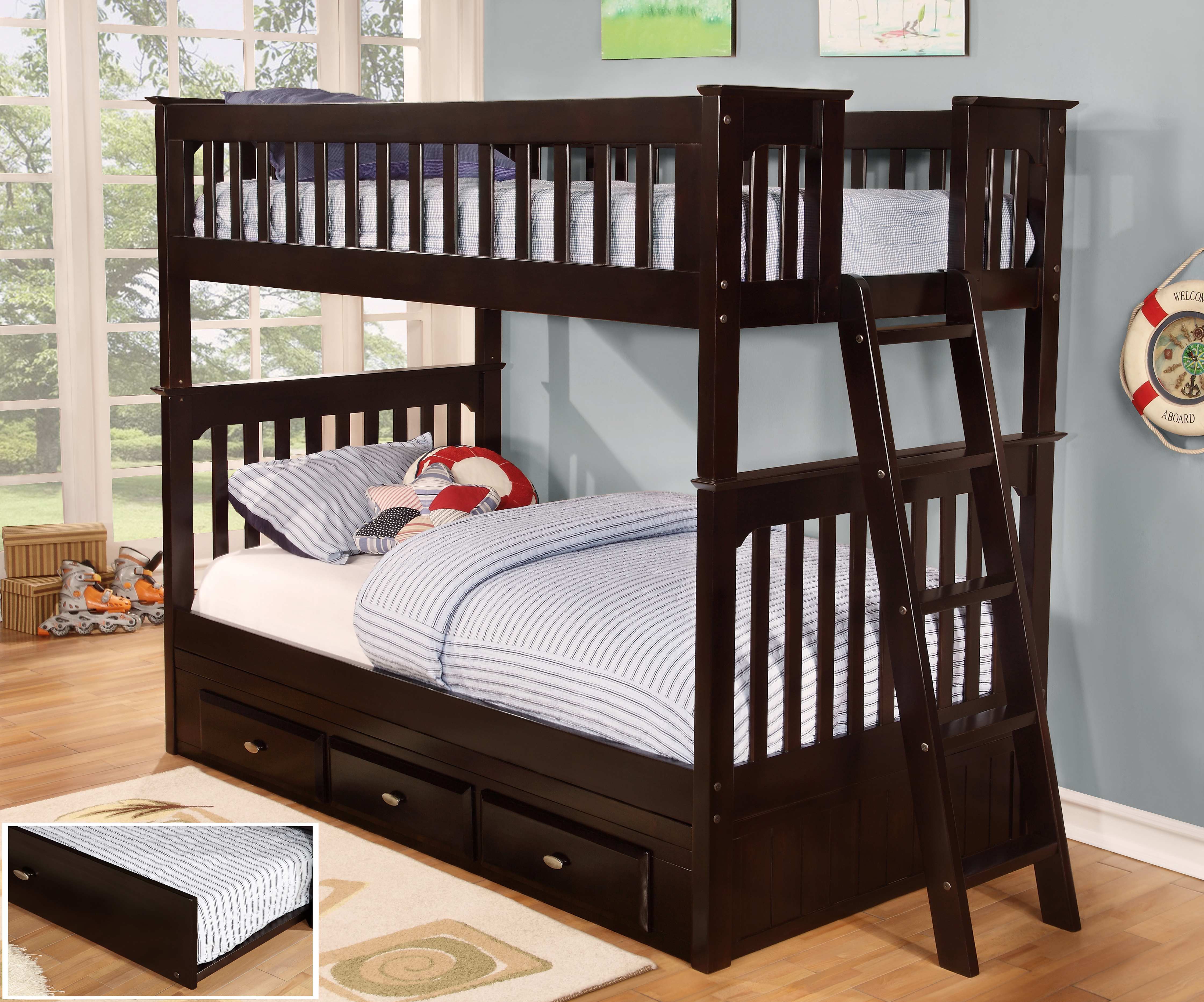 Discovery World Furniture Twin over Twin Espresso Bunk Beds KFS STORES