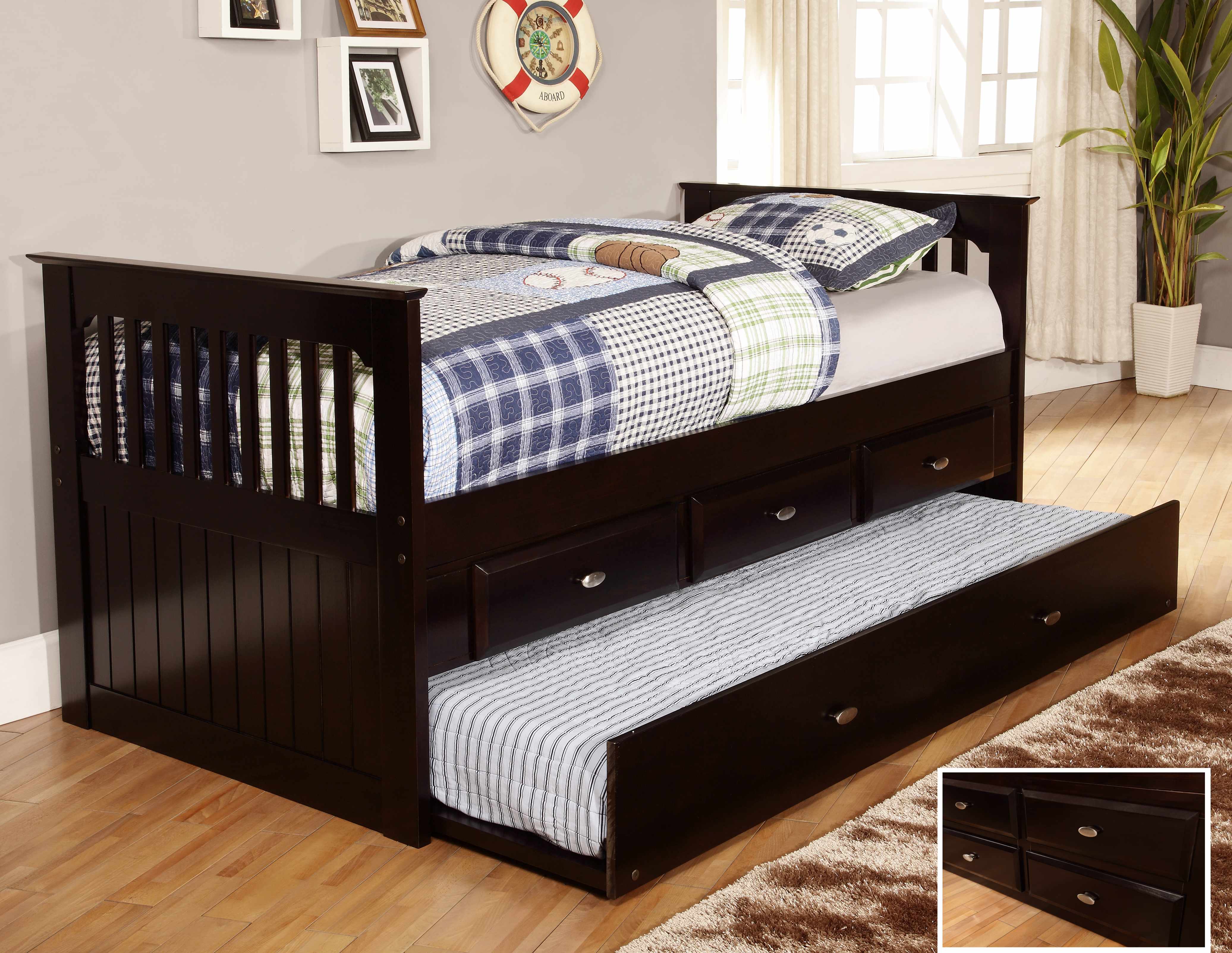 Sofa Bed for Bedroom Living Room,Walnut Captain's Bed Twin Daybed with Trundle Bed and Storage Drawers Wood Twin Size Bed Daybed Frame