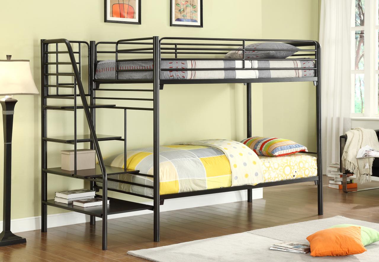 Donco Metal Bunk Beds With Stairs Kfs, Black Bunk Bed With Stairs