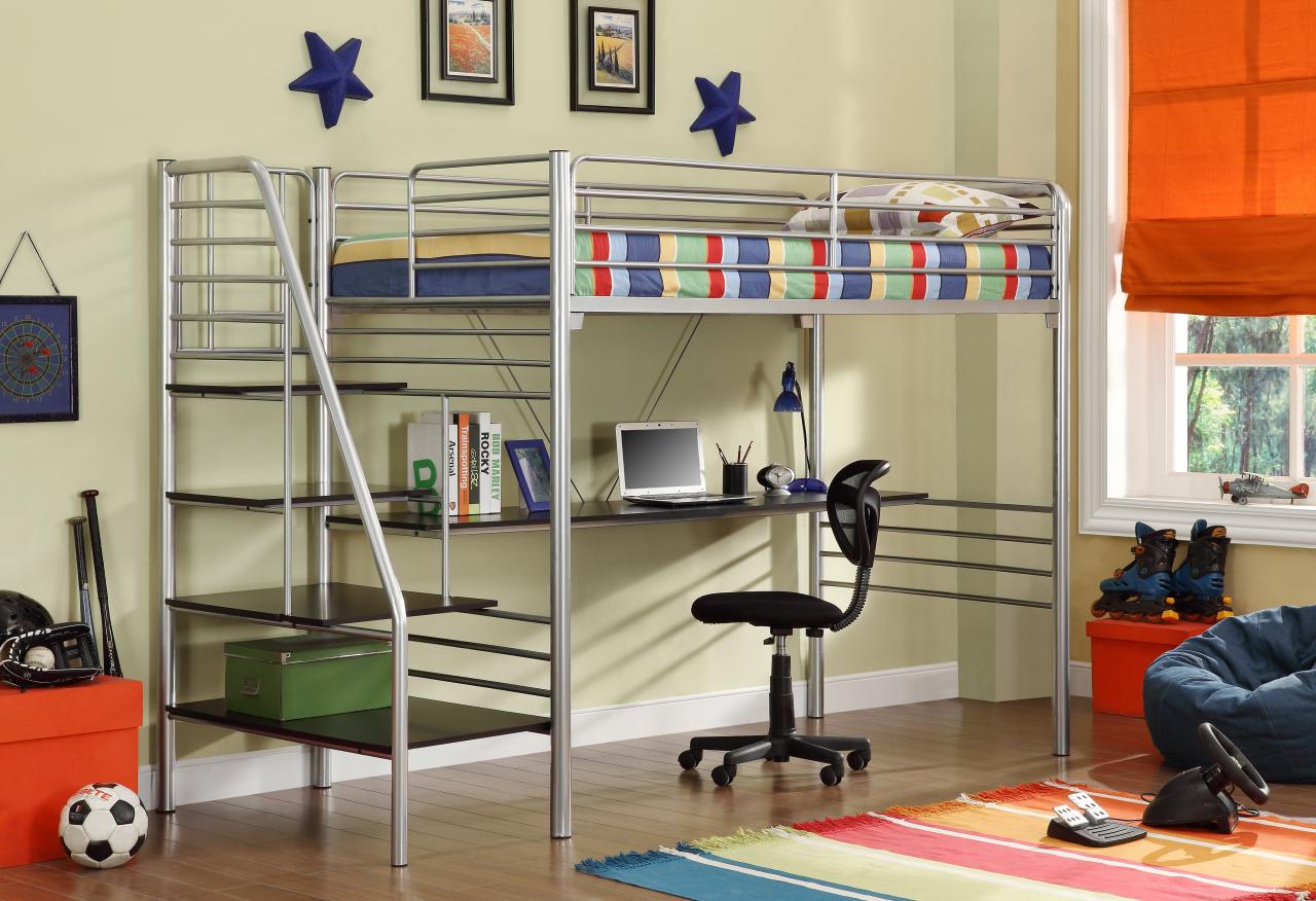 Donco Silver Metal Bunk Beds With Desk And Stairs Kfs Stores