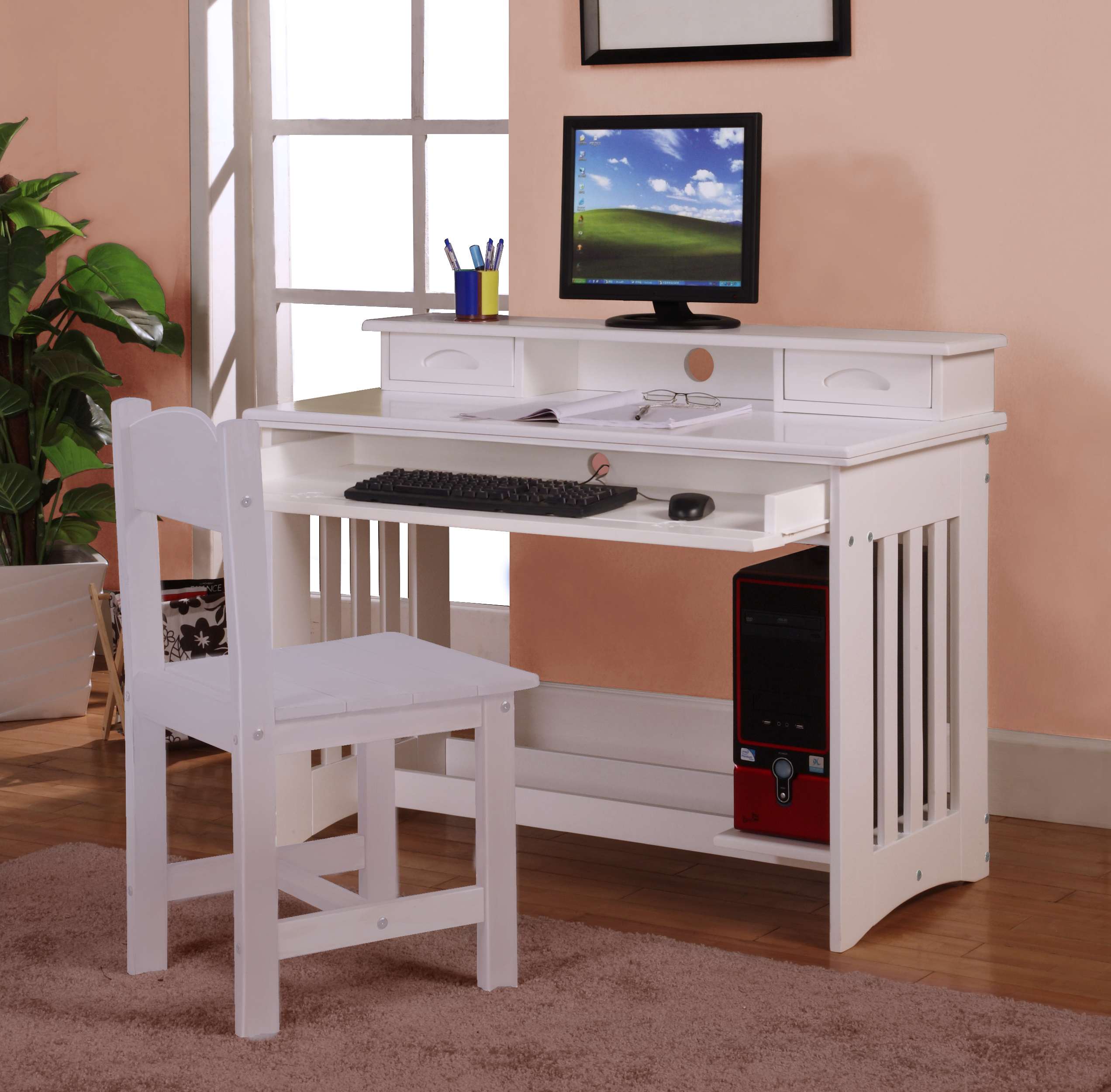 Discovery World Furniture White Desk with Hutch - KFS STORES