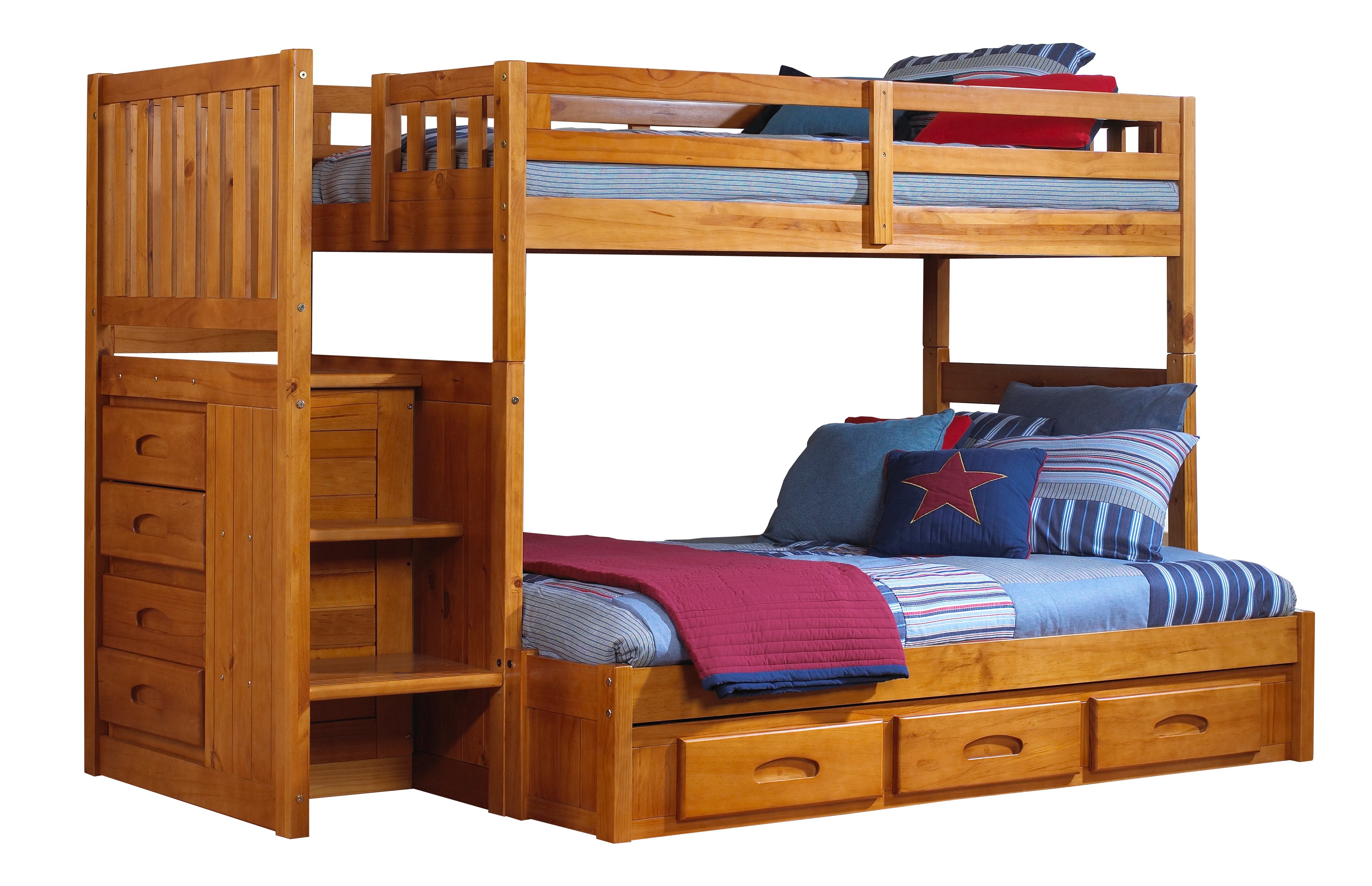 Honey Staircase Bunk Bed, Natural Finish Bunk Beds