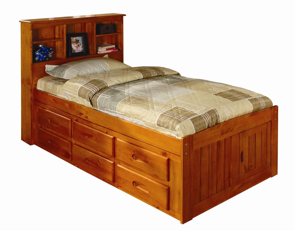 Discovery World Furniture Honey Twin, Twin Bed With Drawers And Bookcase Headboard
