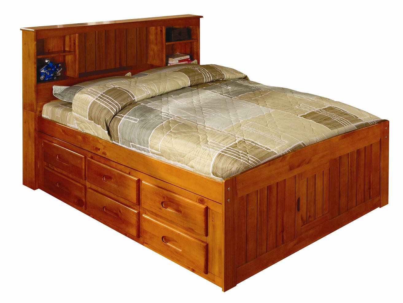 Discovery World Furniture Honey Full Captain Bed With Desk Hutch