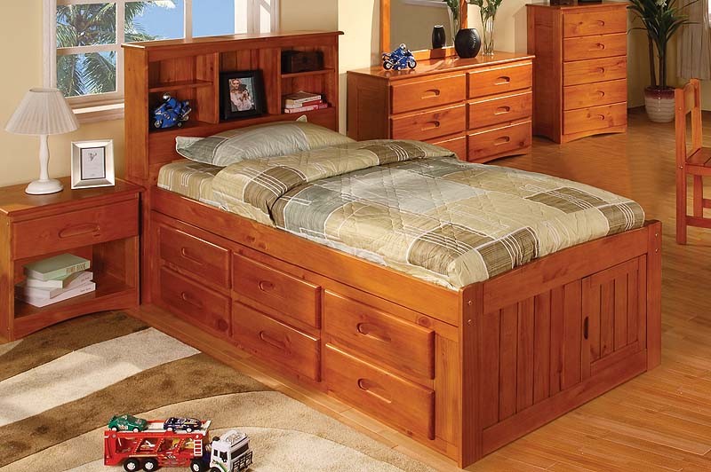 Discovery World Furniture Honey Twin, 2821 Bookcase Captains Bed Full