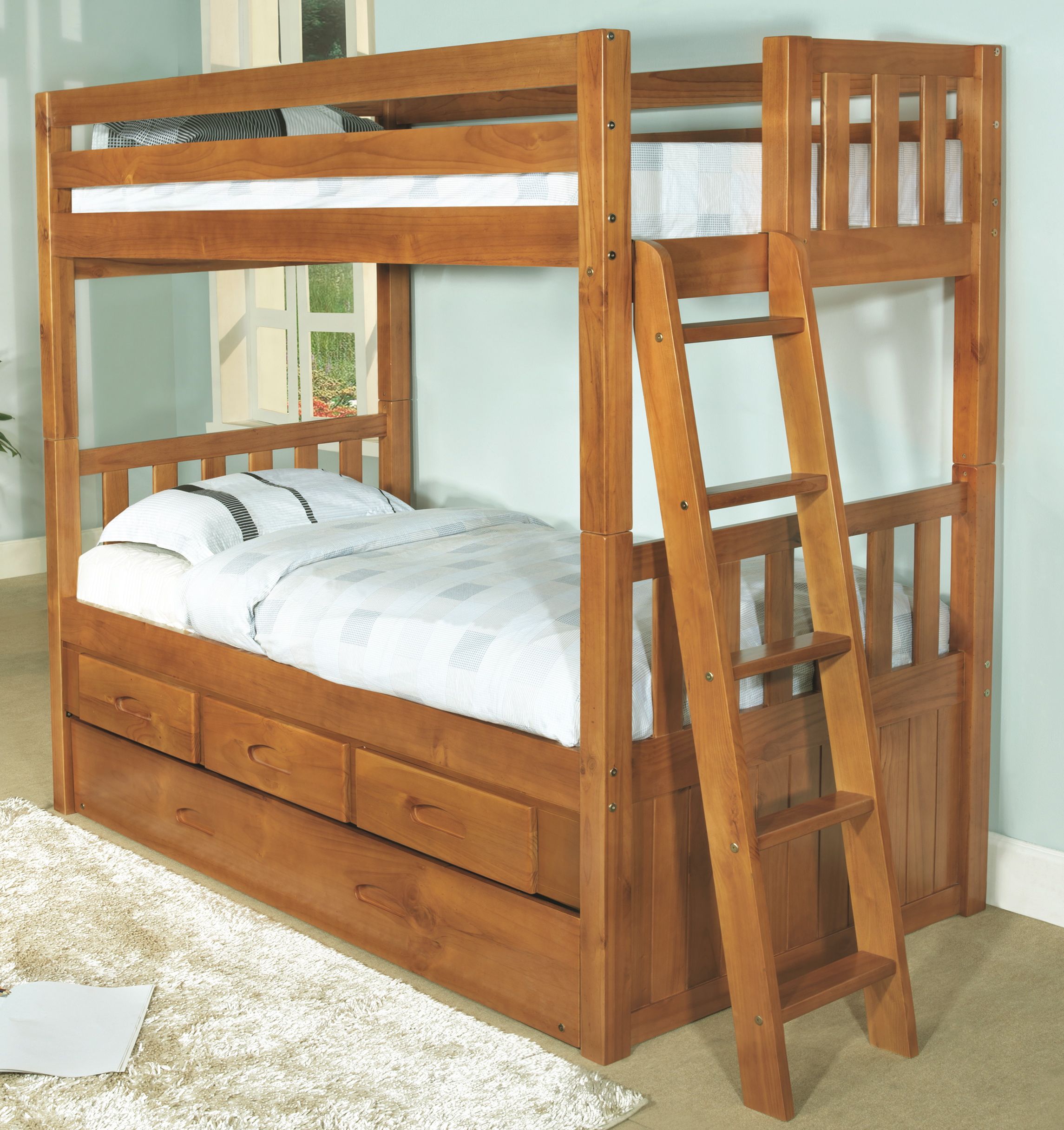 Discovery World Furniture Twin over Twin Honey Convertible Bunk Bed ...