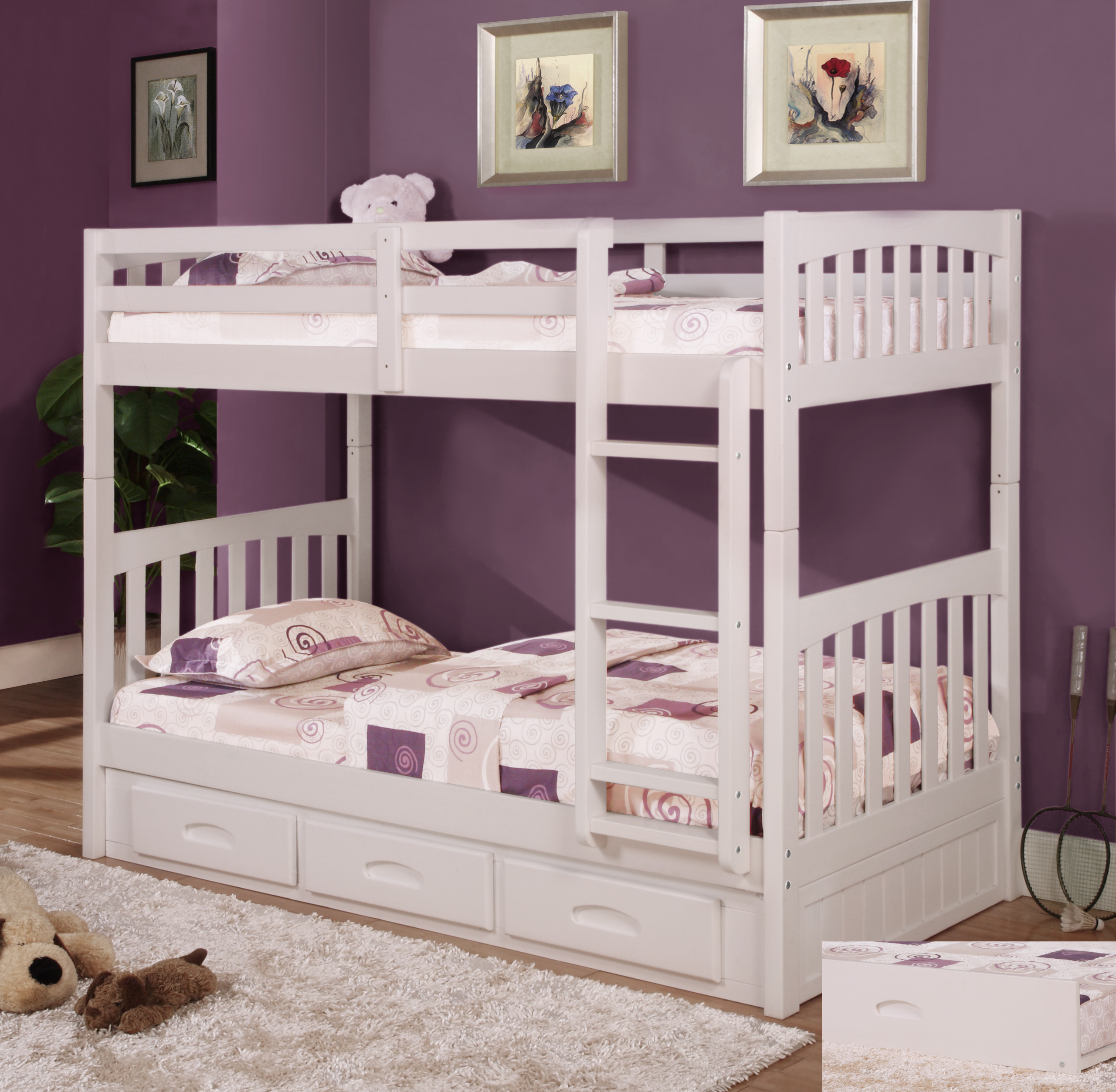 Twin White Mission Bunk Bed, Discovery World Furniture Twin Over Twin Bunk Bed