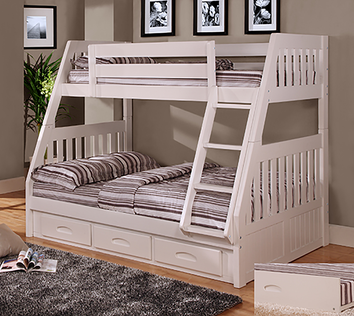 Discovery World Furniture Twin Over Full White Mission Bunk Bed