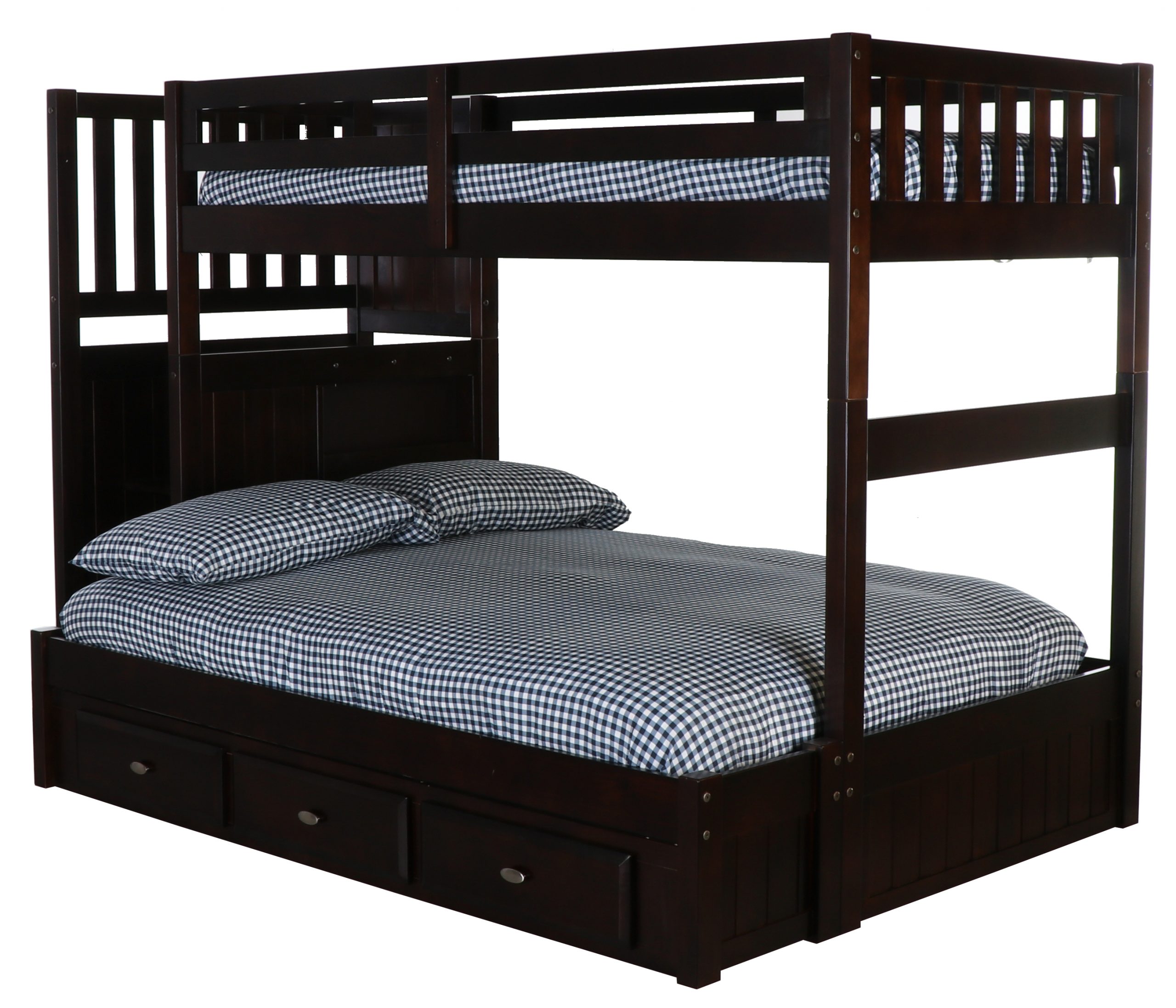 Full Espresso Staircase Bunk Beds, Discovery World Furniture Honey Twin Over Full Staircase Bunk Bed