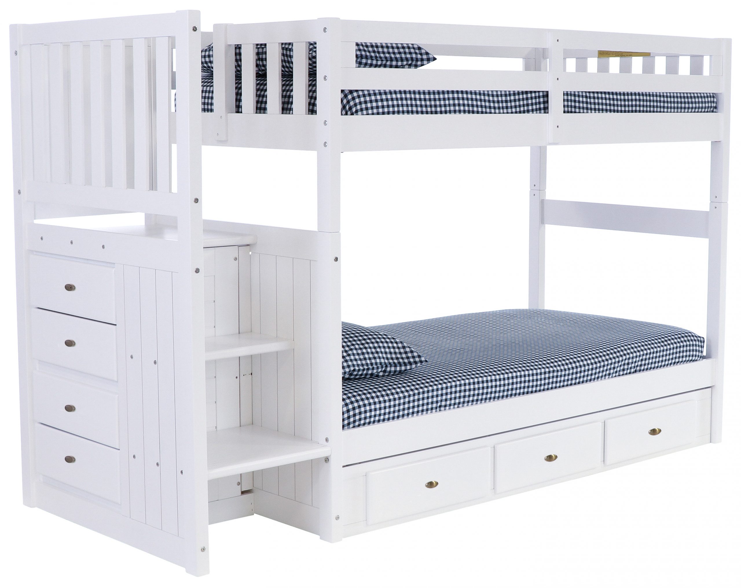 Twin White Staircase Bunk Beds, Discovery World Furniture Honey Twin Over Full Staircase Bunk Bed