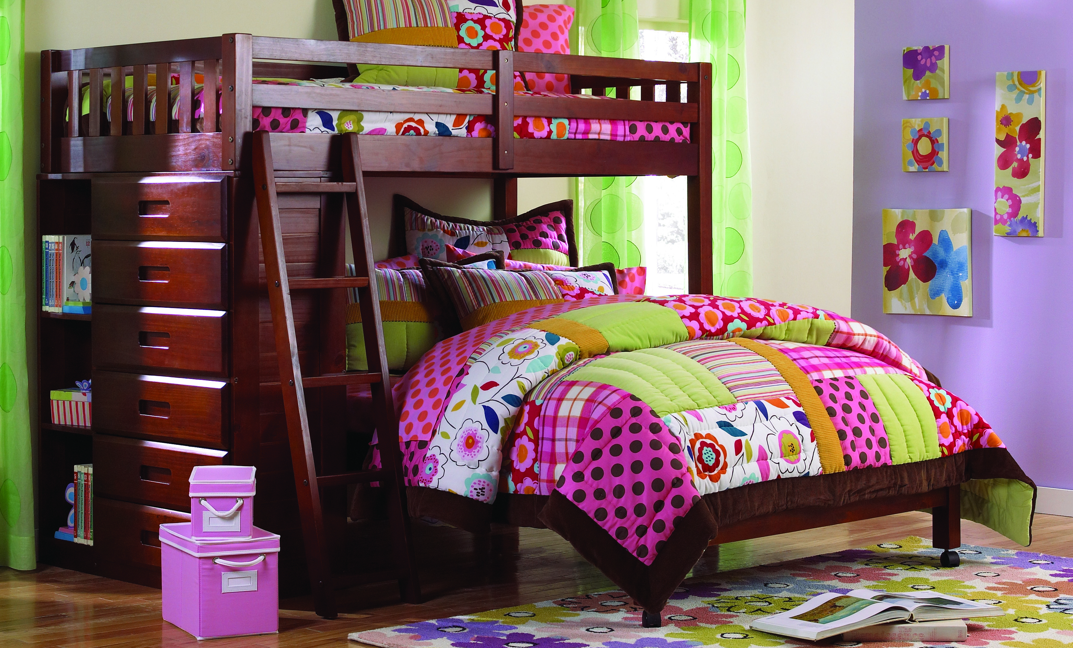 Merlot Loft Bunk Bed Bedroom Sets, Wooden Bunk Bed Kors With Trundle And Storage