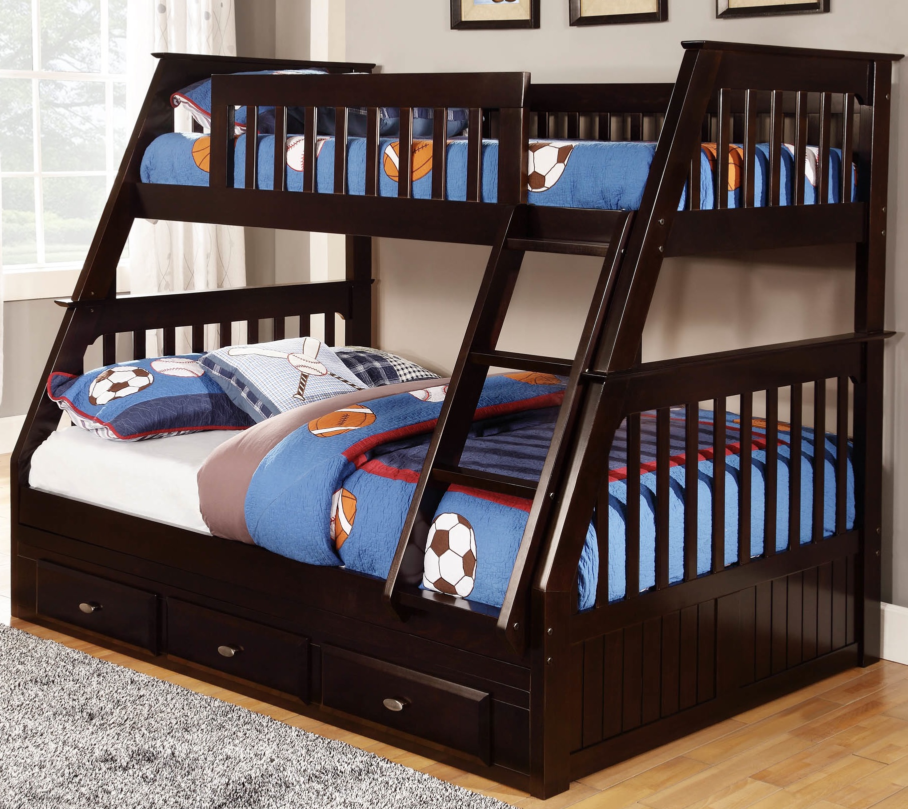 Discovery World Furniture Twin over Full Espresso Mission Bunk Bed KFS STORES