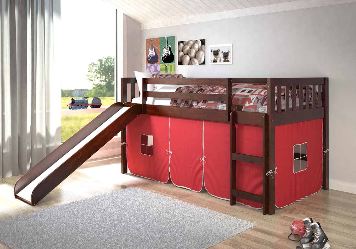 Childrens Tent Loft Bed With Slide, Bunk Bed Play Tent