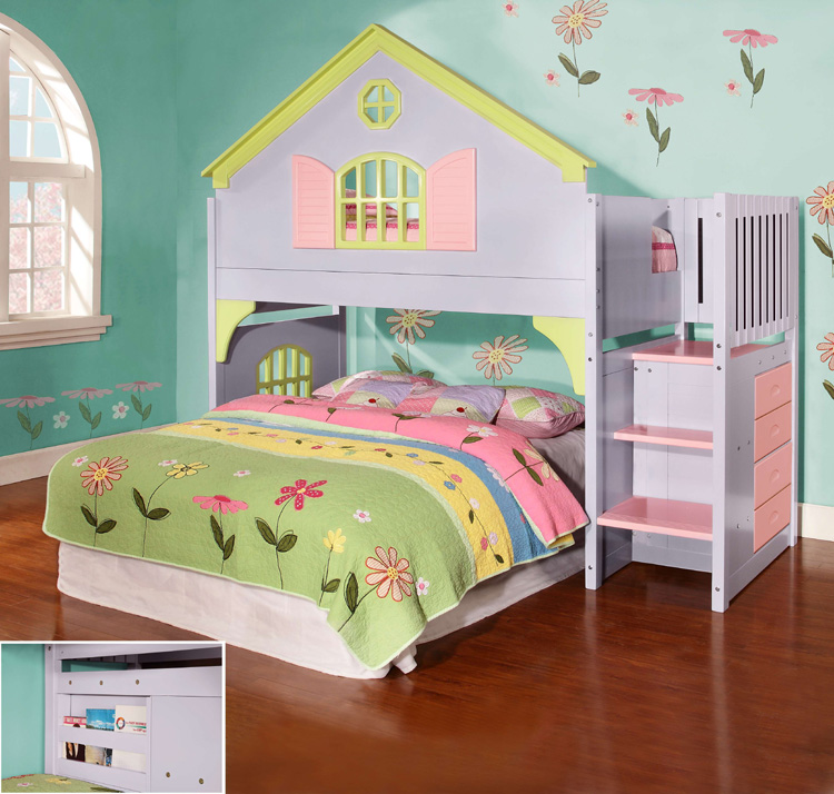 Discovery World Furniture Twin Doll House Loft Beds with Stairs 