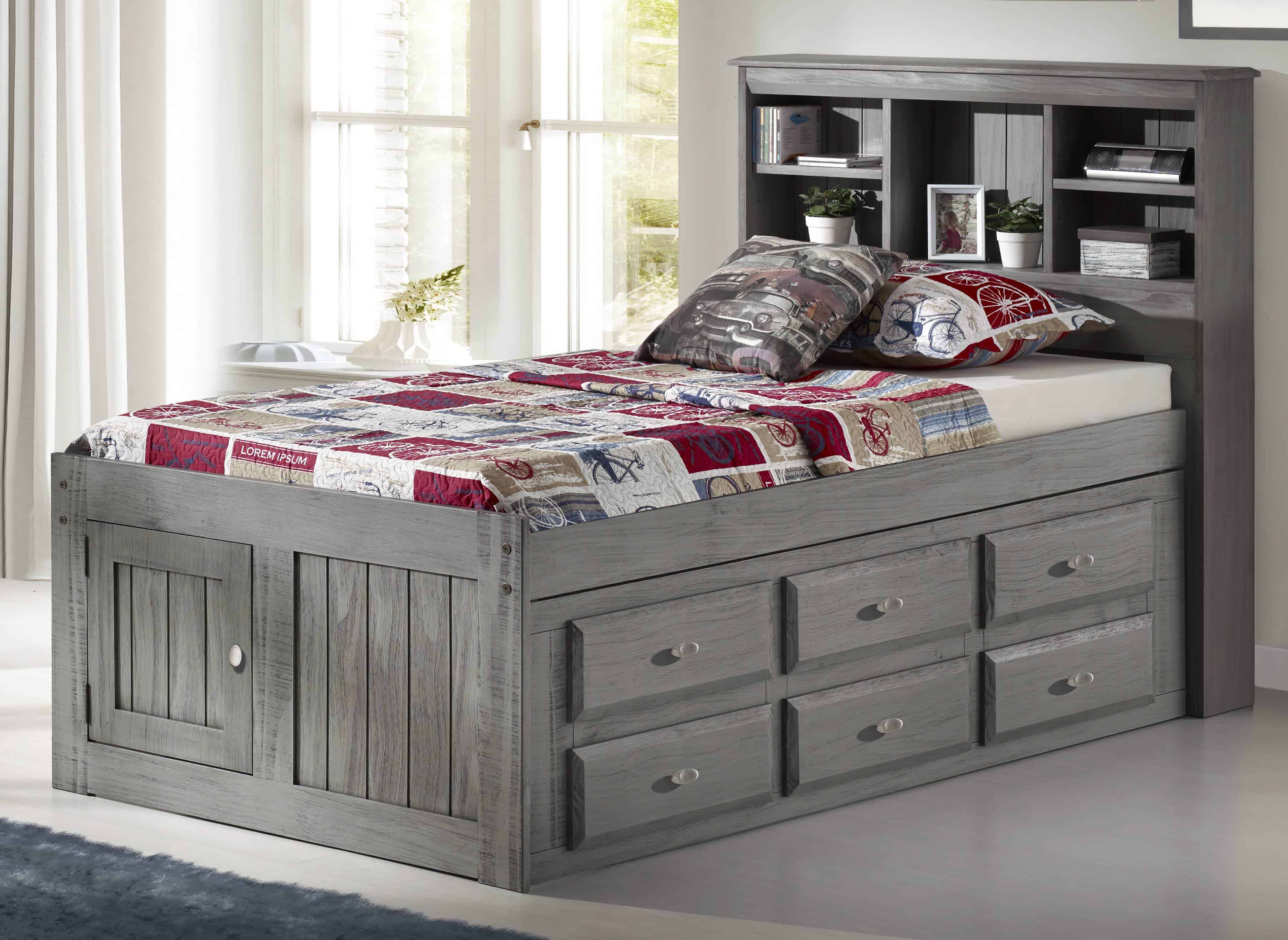 Discovery World Furniture Charcoal Twin, Twin Captains Bed With Trundle And Storage Drawers