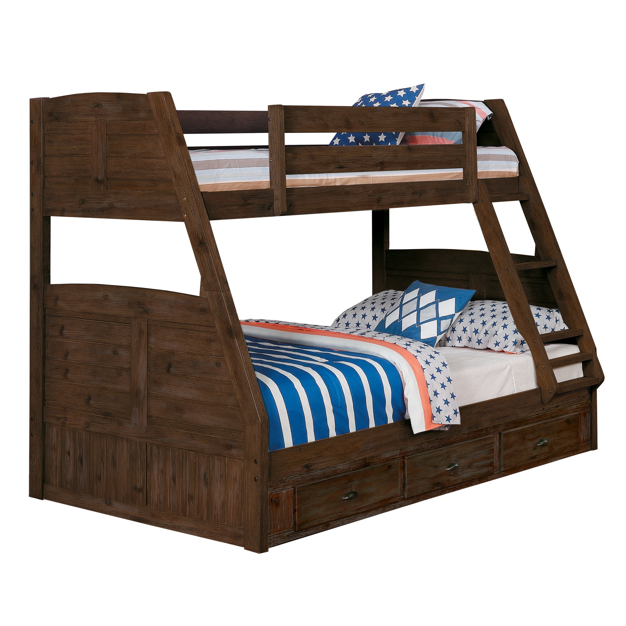 Full Chestnut Hardwood Bunk Bed, Discovery Twin Over Full Bunk Bed